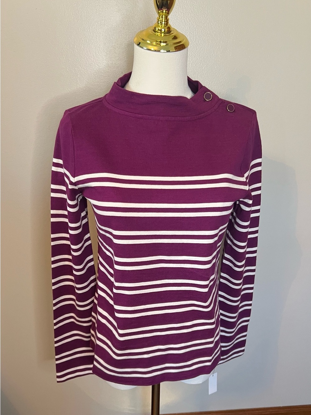 Talbots Purple White Stripe Pullover Cotton New With Tags X Small Top Buttons